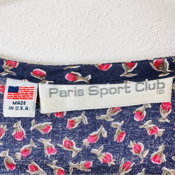 Vintage Paris Sport Club Dress Pearl Buttons Front Padded Shoulders Floral Boho - Picture 12 of 12